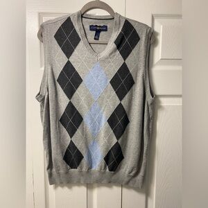 Club Room V-Neck Argyle Sweater Vest - Gray and Blue Size L